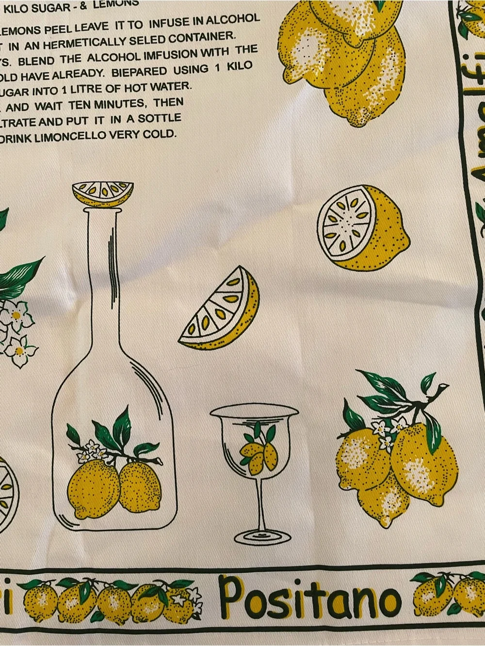 Italian Limoncello Lemon Print Kitchen Tea Towel - White & Yellow